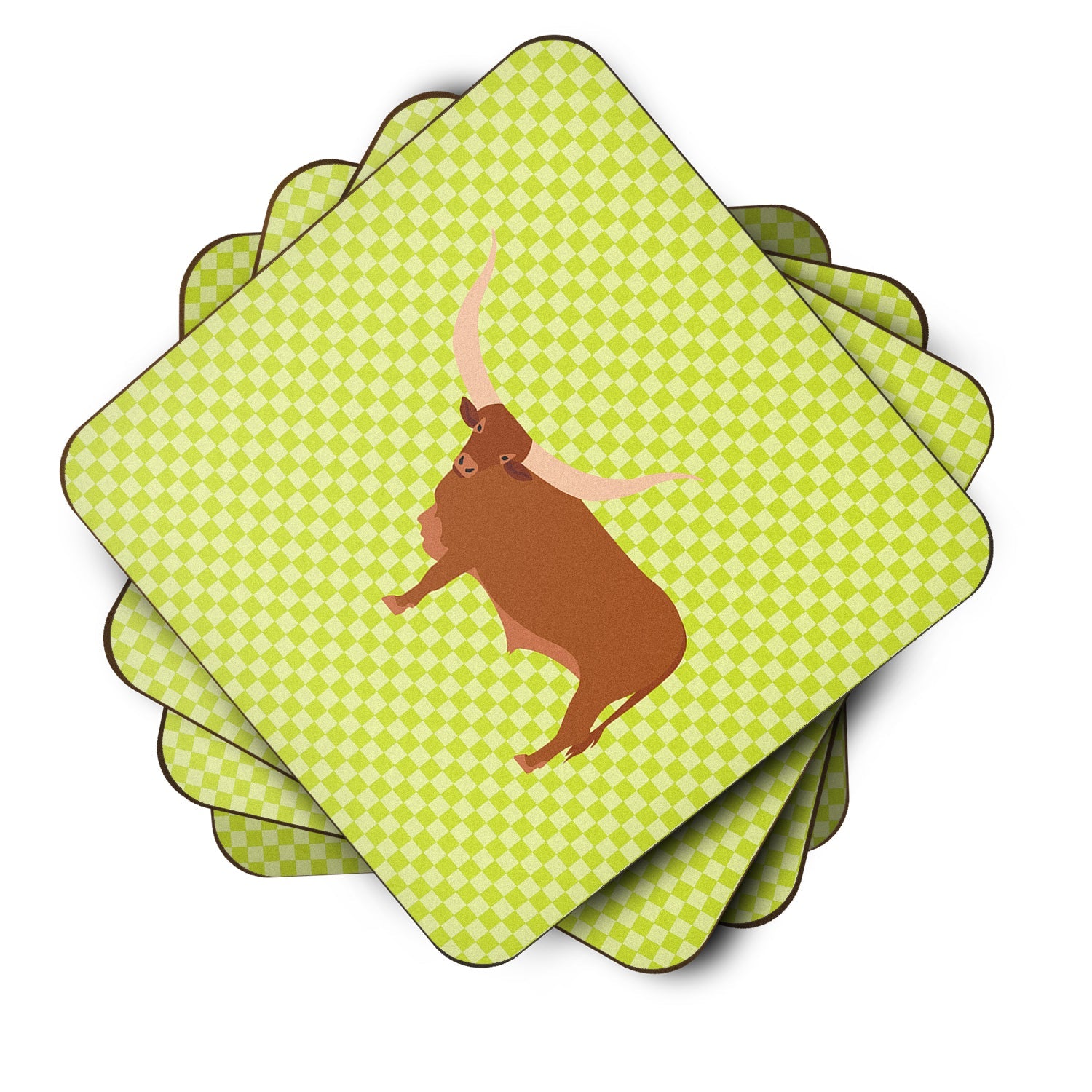 Ankole-Watusu Cow Green Foam Coasters Set of 4 Cup Coasters for Indoor Outdoor, Tabletop Protection, Anti Slip, Mouse pad Material