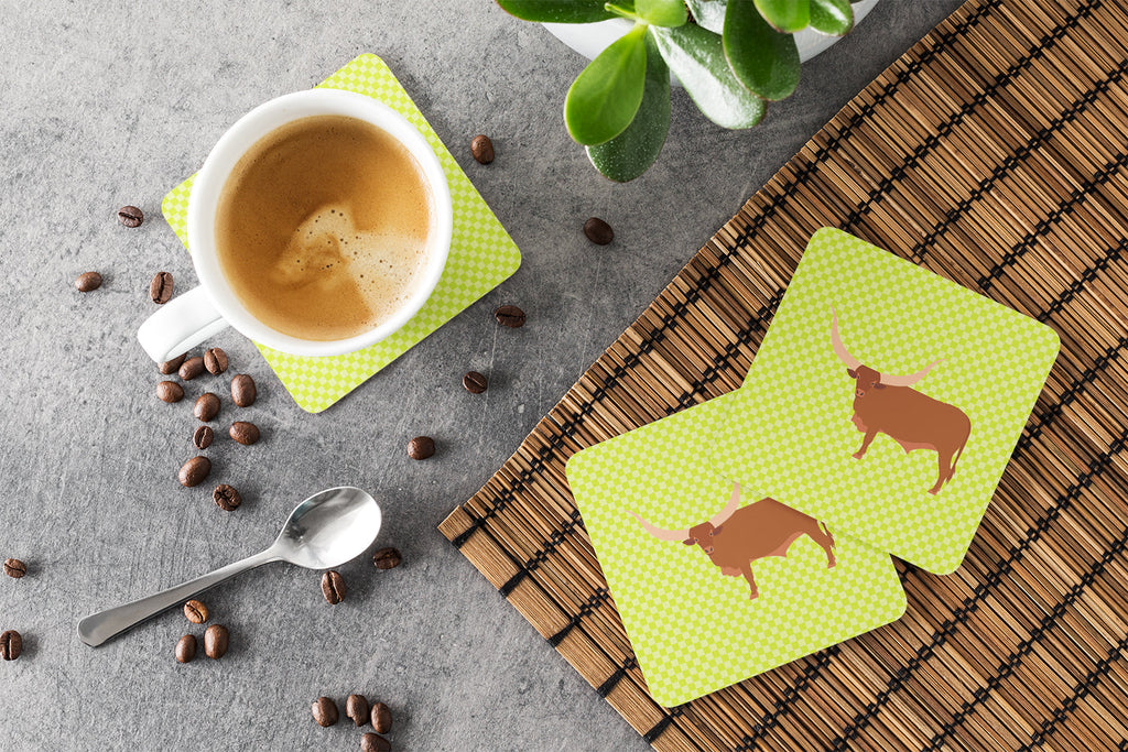 Ankole-Watusu Cow Green Foam Coasters Set of 4 Cup Coasters for Indoor Outdoor, Tabletop Protection, Anti Slip, Mouse pad Material