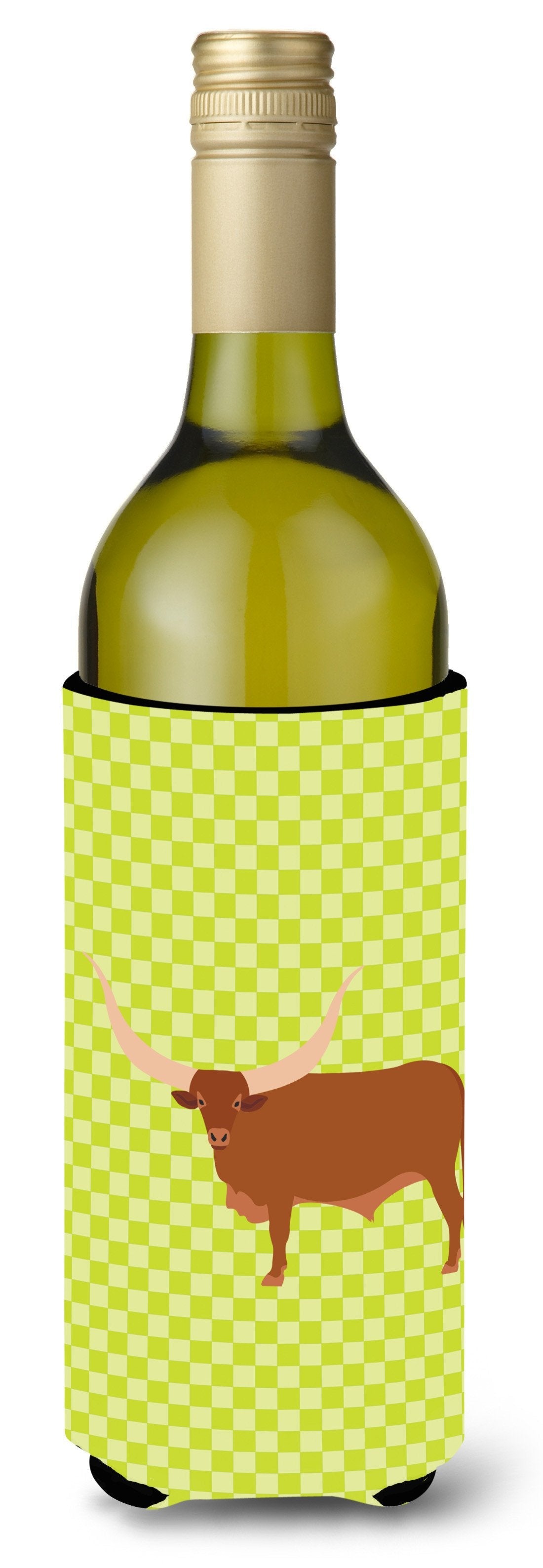 Ankole-Watusu Cow Green Wine Bottle Hugger Gift Sleeve for Standard 750 ml Bottles, Insulated Reusable Also Fits Mini Shot & Pint Bottles