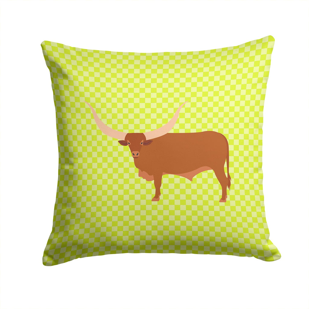 Ankole-Watusu Cow Green Decorative Throw Pillow 14x14 Indoor Outdoor Accent Cushion, Fabric Cover with Insert for Sofa, Bed, Porch & Living Room