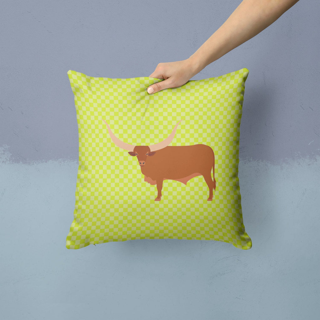 Ankole-Watusu Cow Green Decorative Throw Pillow 14x14 Indoor Outdoor Accent Cushion, Fabric Cover with Insert for Sofa, Bed, Porch & Living Room