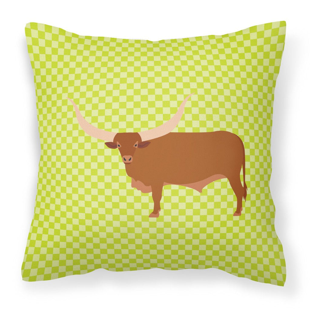 Ankole-Watusu Cow Green Decorative Throw Pillow 18x18 Indoor Outdoor Accent Cushion, Fabric Cover with Insert for Sofa, Bed, Porch & Living Room