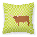 Ankole-Watusu Cow Green Decorative Throw Pillow 18x18 Indoor Outdoor Accent Cushion, Fabric Cover with Insert for Sofa, Bed, Porch & Living Room