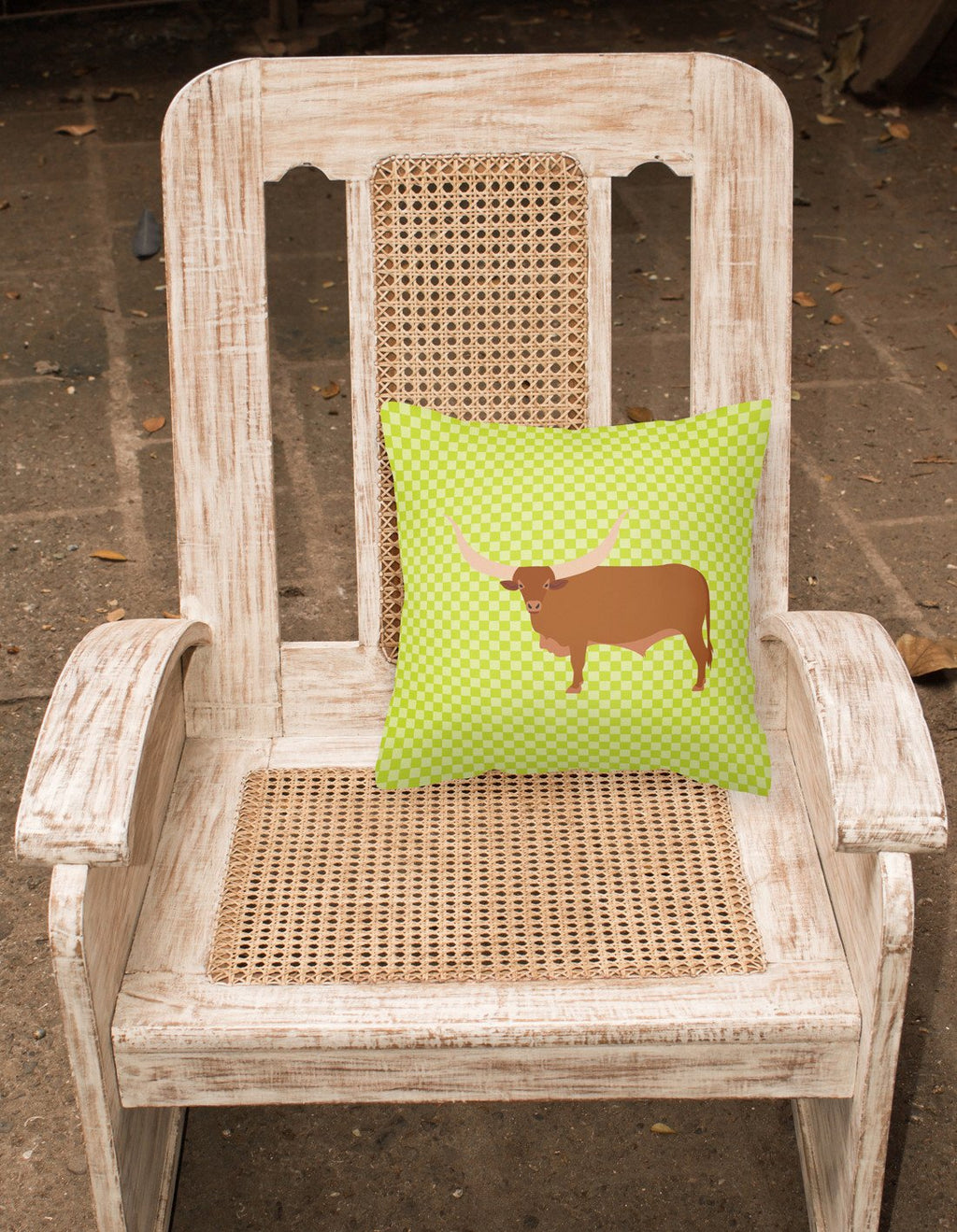 Ankole-Watusu Cow Green Decorative Throw Pillow 18x18 Indoor Outdoor Accent Cushion, Fabric Cover with Insert for Sofa, Bed, Porch & Living Room