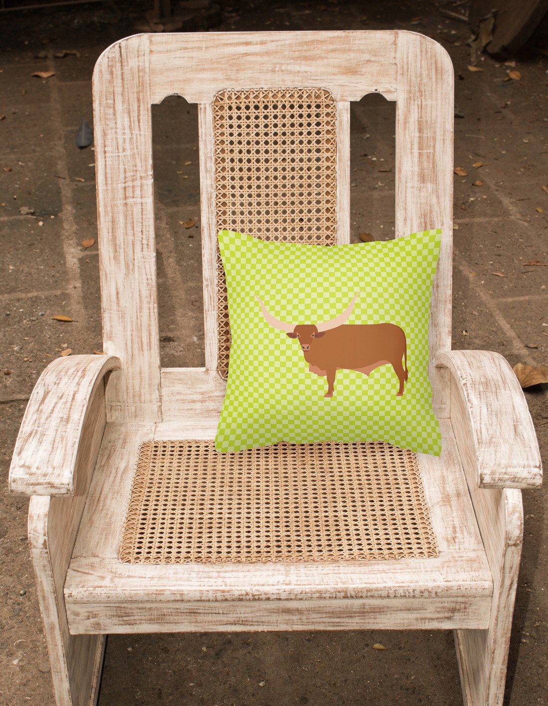 Ankole-Watusu Cow Green Decorative Throw Pillow 18x18 Indoor Outdoor Accent Cushion, Fabric Cover with Insert for Sofa, Bed, Porch & Living Room