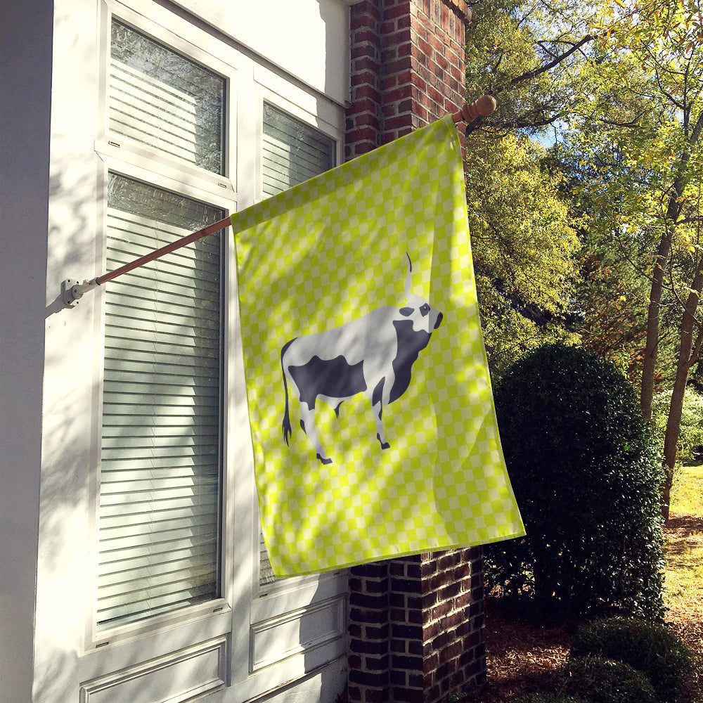 Hungarian Grey Steppe Cow Green House Flag 28x40 Porch Sleeve Pole Decorative Outside Yard Banner Artwork Wall Hanging, Polyester