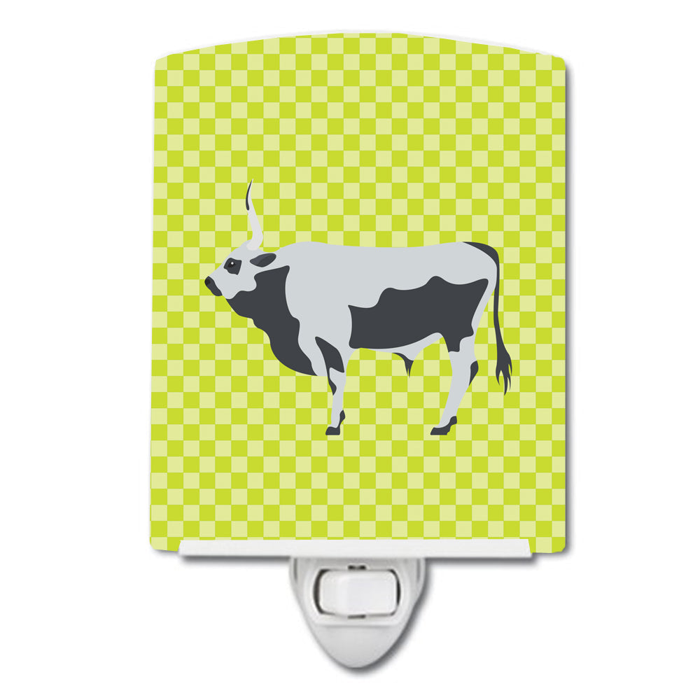 Hungarian Grey Steppe Cow Green Ceramic Night Light Compact, UL-Certified, Ideal for Bedroom, Bathroom, Nursery, Hallway, Kitchen, 6x4x3, Multicolor