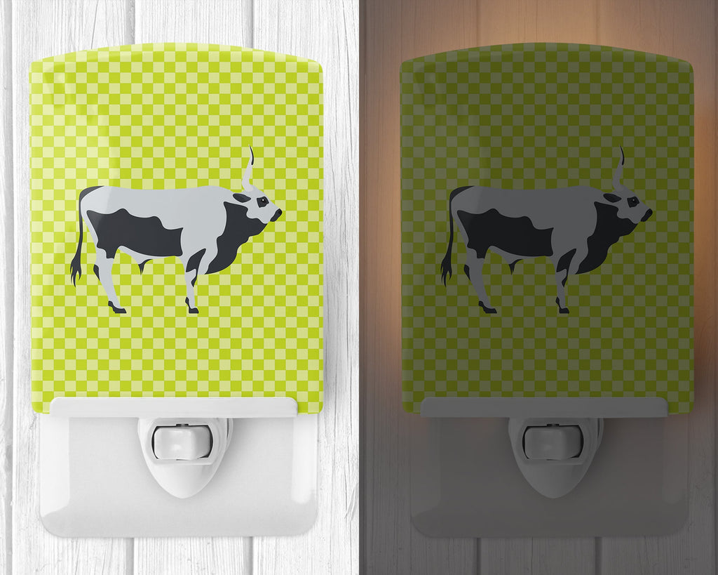 Hungarian Grey Steppe Cow Green Ceramic Night Light Compact, UL-Certified, Ideal for Bedroom, Bathroom, Nursery, Hallway, Kitchen, 6x4x3, Multicolor