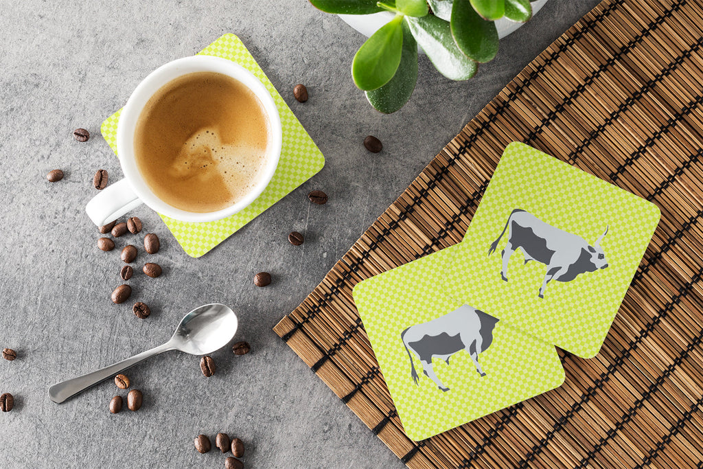 Hungarian Grey Steppe Cow Green Foam Coasters Set of 4 Cup Coasters for Indoor Outdoor, Tabletop Protection, Anti Slip, Mouse pad Material