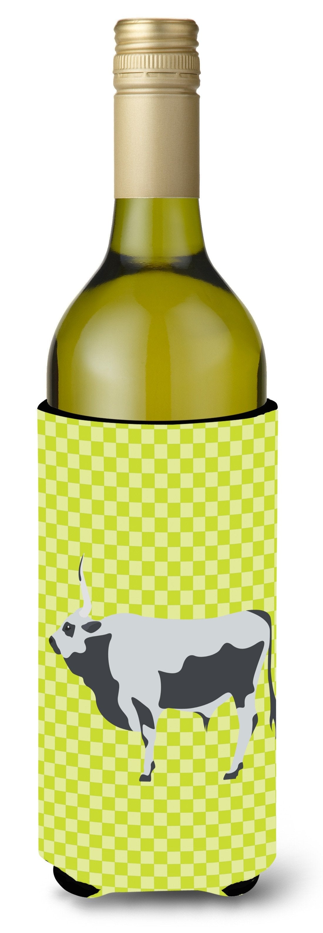 Hungarian Grey Steppe Cow Green Wine Bottle Hugger Gift Sleeve for Standard 750 ml Bottles, Insulated Reusable Also Fits Mini Shot & Pint Bottles