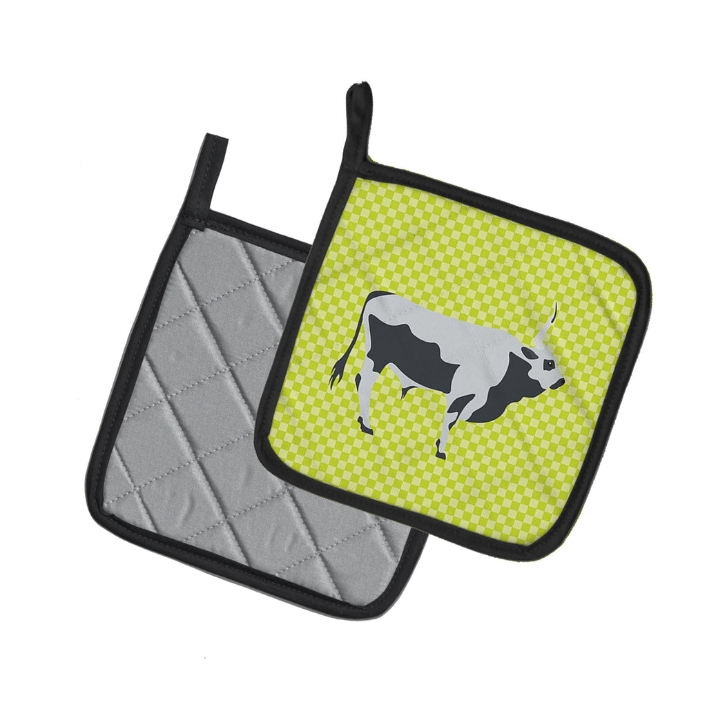 Hungarian Grey Steppe Cow Green Pot Holder Set of 2 Heat Resistant Quilted Hot Pads 7.5 x 7.5 Inch, Insulated Kitchen Trivets for Cooking & Baking