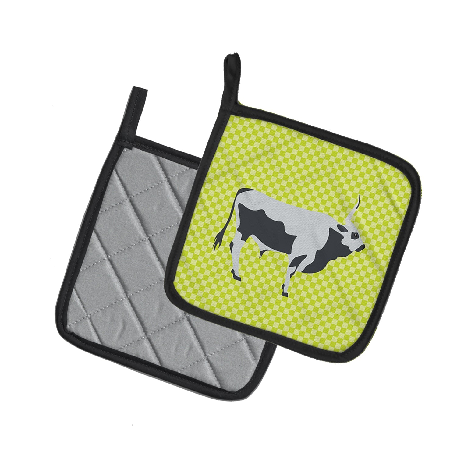 Hungarian Grey Steppe Cow Green Pot Holder Set of 2 Heat Resistant Quilted Hot Pads 7.5 x 7.5 Inch, Insulated Kitchen Trivets for Cooking & Baking