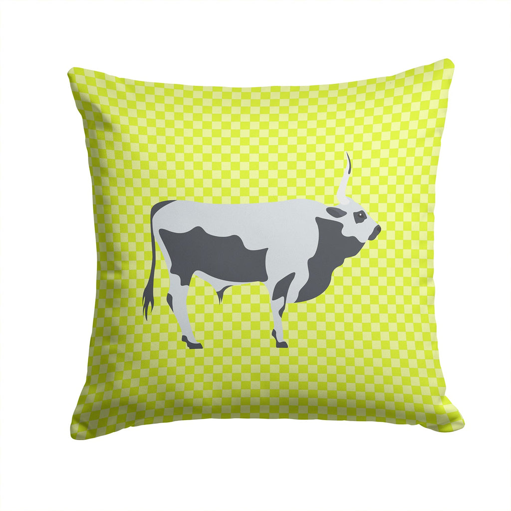 Hungarian Grey Steppe Cow Green Decorative Throw Pillow 14x14 Indoor Outdoor Accent Cushion, Fabric Cover with Insert for Sofa, Bed, Porch & Living Room