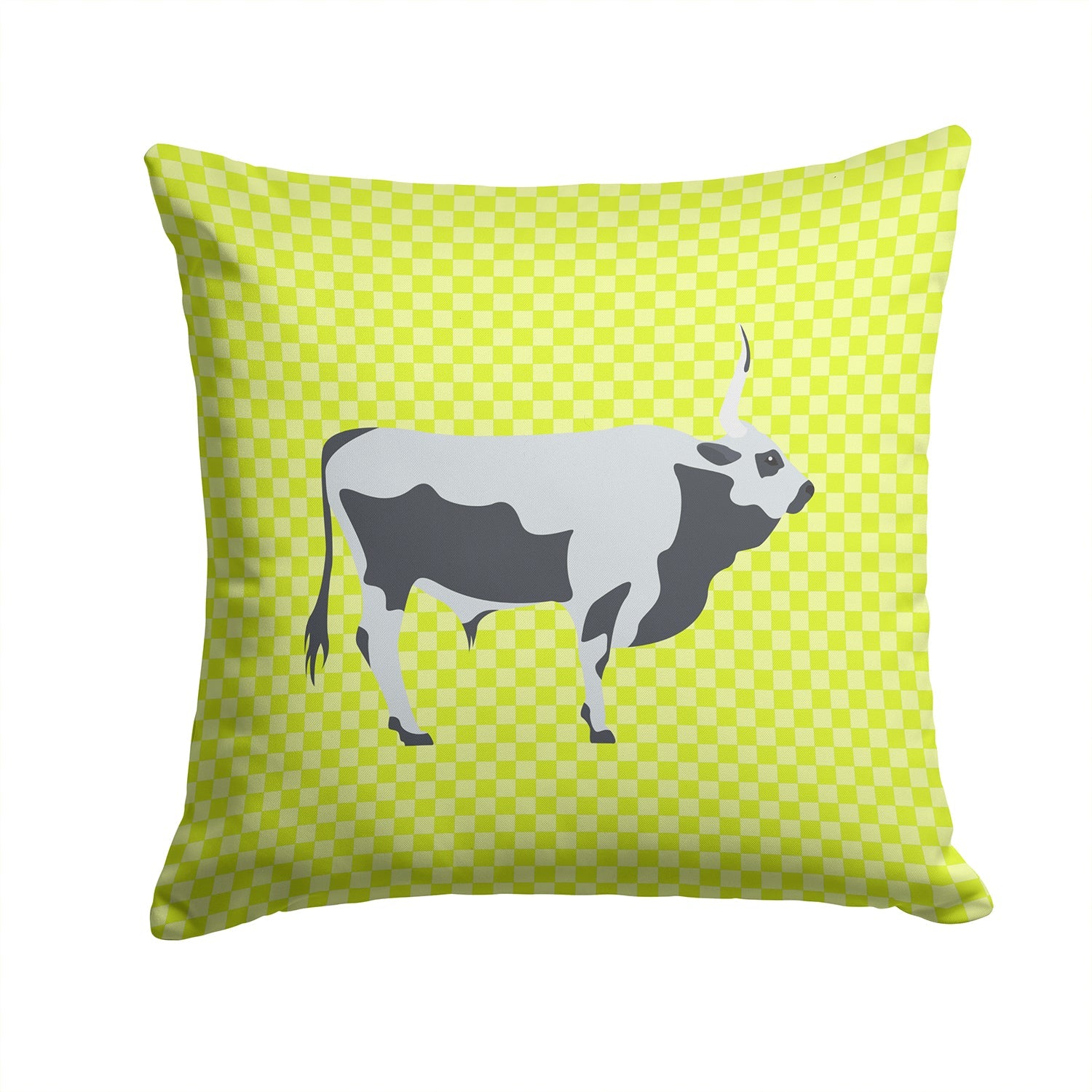 Hungarian Grey Steppe Cow Green Decorative Throw Pillow 14x14 Indoor Outdoor Accent Cushion, Fabric Cover with Insert for Sofa, Bed, Porch & Living Room