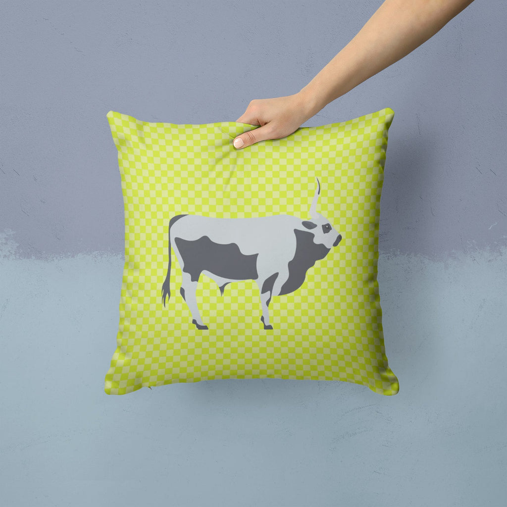 Hungarian Grey Steppe Cow Green Decorative Throw Pillow 14x14 Indoor Outdoor Accent Cushion, Fabric Cover with Insert for Sofa, Bed, Porch & Living Room