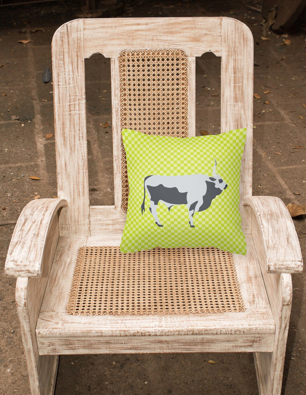 Hungarian Grey Steppe Cow Green Decorative Throw Pillow 18x18 Indoor Outdoor Accent Cushion, Fabric Cover with Insert for Sofa, Bed, Porch & Living Room