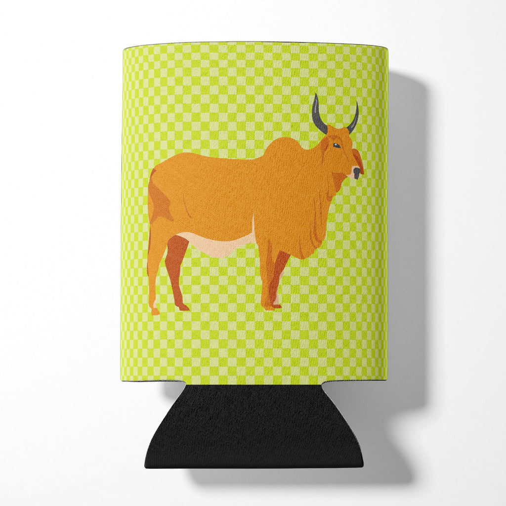 Zebu Indicine Cow Green Can or Bottle Hugger Cooler Sleeve for Standard 12 oz Cans, Insulated Foam Beer & Soda Can Hugger Reusable