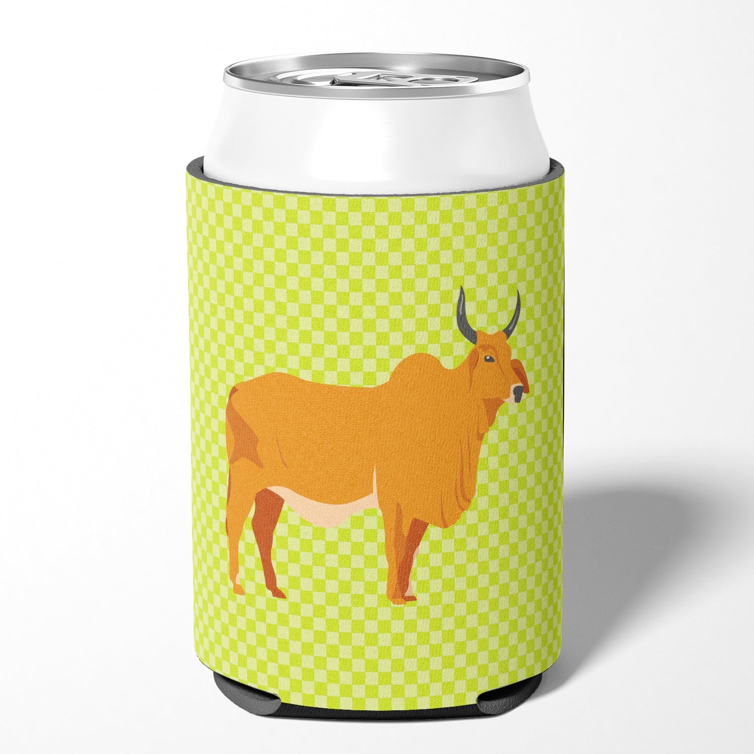 Zebu Indicine Cow Green Can or Bottle Hugger Cooler Sleeve for Standard 12 oz Cans, Insulated Foam Beer & Soda Can Hugger Reusable