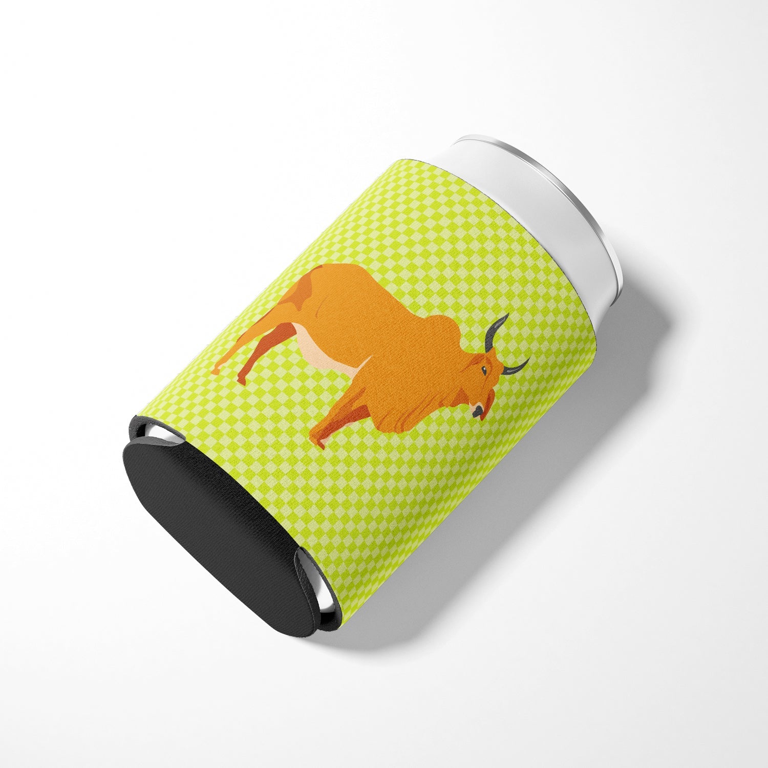 Zebu Indicine Cow Green Can or Bottle Hugger Cooler Sleeve for Standard 12 oz Cans, Insulated Foam Beer & Soda Can Hugger Reusable