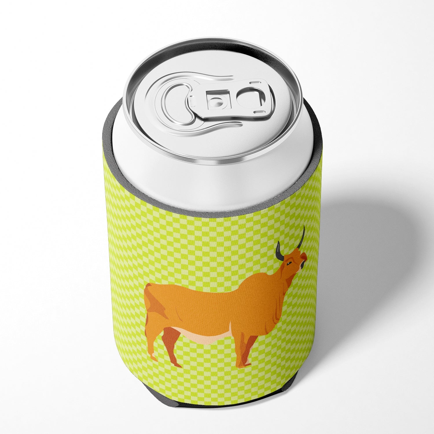 Zebu Indicine Cow Green Can or Bottle Hugger Cooler Sleeve for Standard 12 oz Cans, Insulated Foam Beer & Soda Can Hugger Reusable