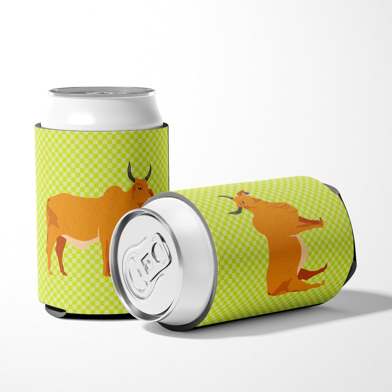 Zebu Indicine Cow Green Can or Bottle Hugger Cooler Sleeve for Standard 12 oz Cans, Insulated Foam Beer & Soda Can Hugger Reusable