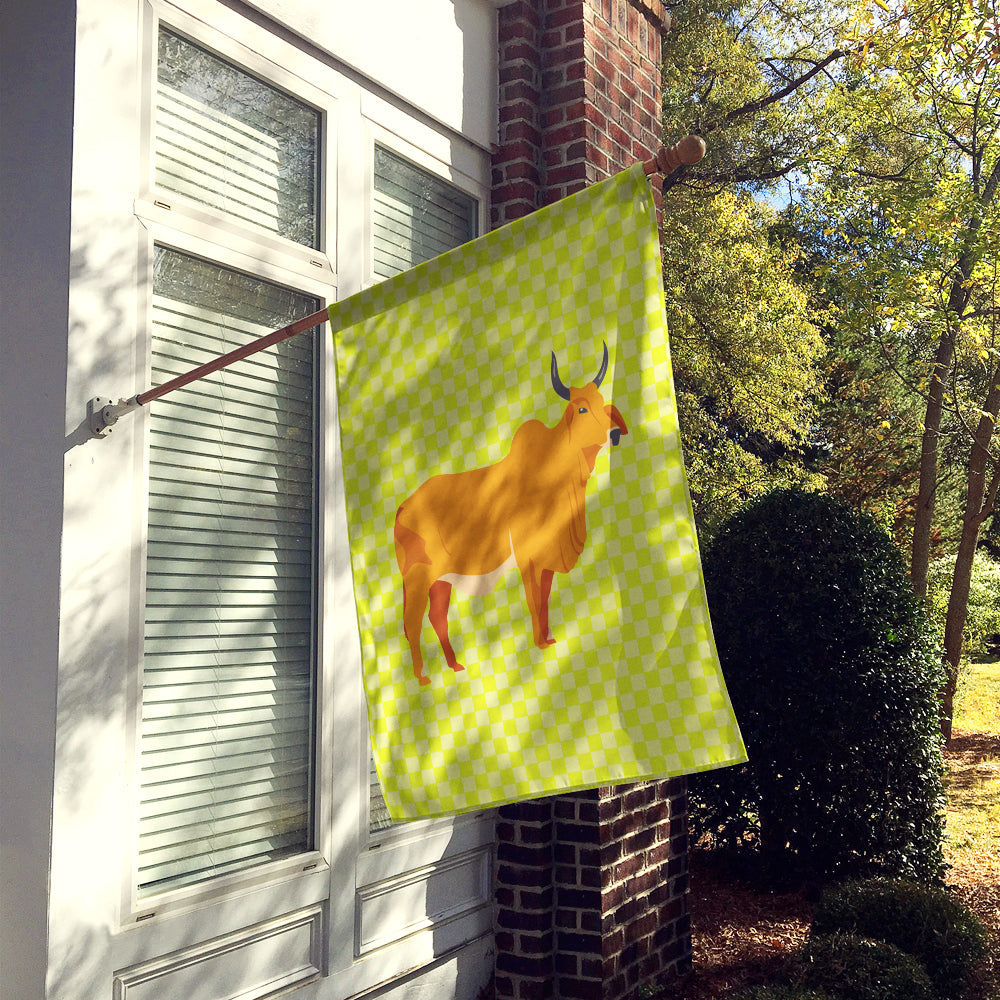 Zebu Indicine Cow Green House Flag 28x40 Porch Sleeve Pole Decorative Outside Yard Banner Artwork Wall Hanging, Polyester