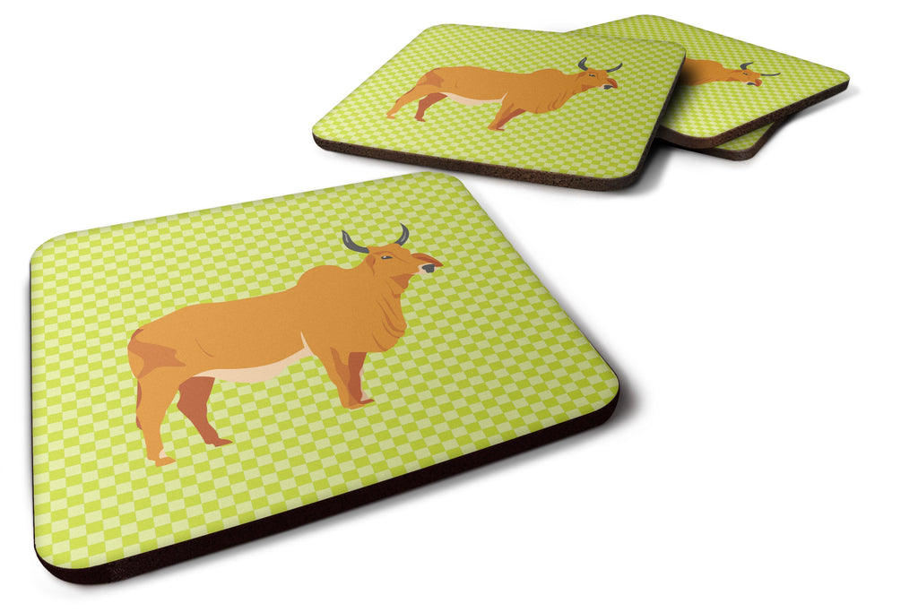 Zebu Indicine Cow Green Foam Coasters Set of 4 Cup Coasters for Indoor Outdoor, Tabletop Protection, Anti Slip, Mouse pad Material