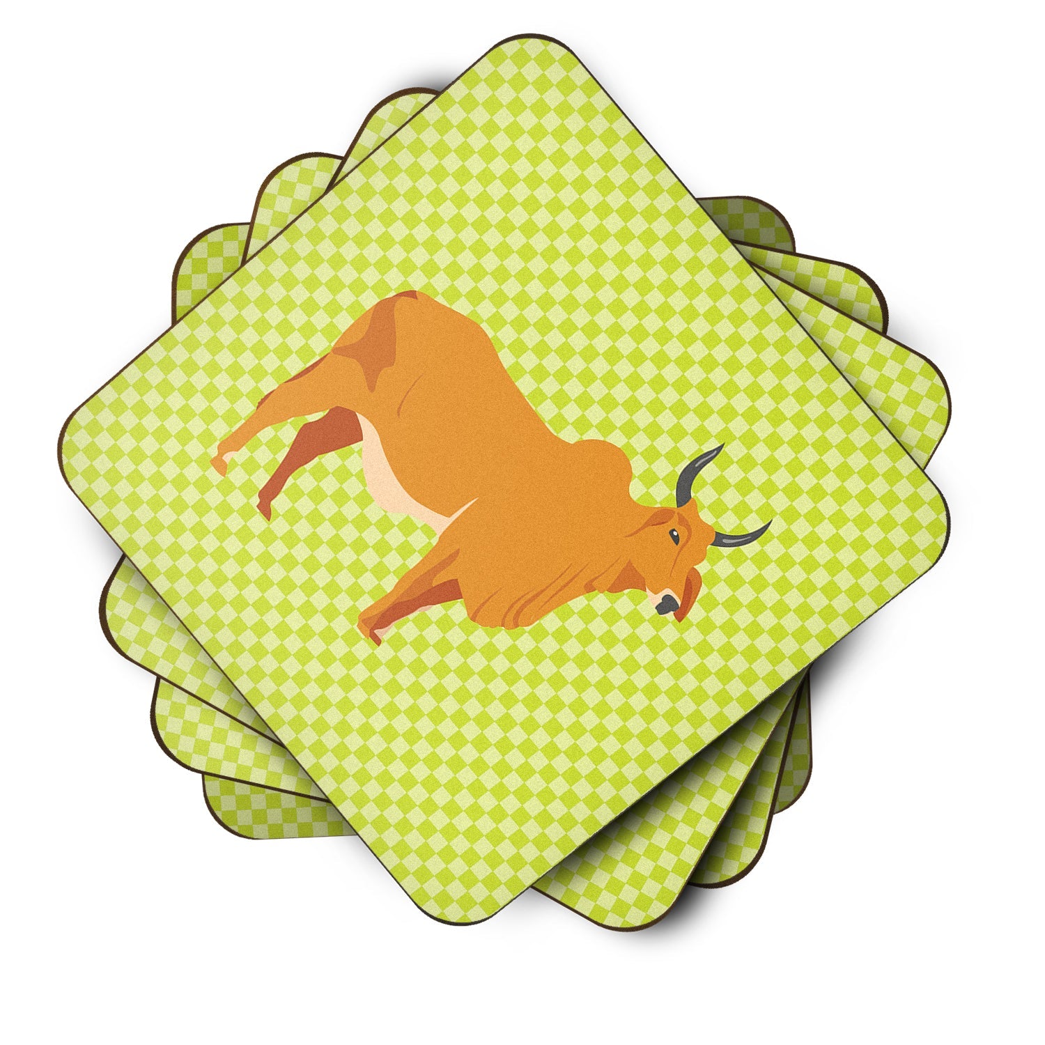 Zebu Indicine Cow Green Foam Coasters Set of 4 Cup Coasters for Indoor Outdoor, Tabletop Protection, Anti Slip, Mouse pad Material