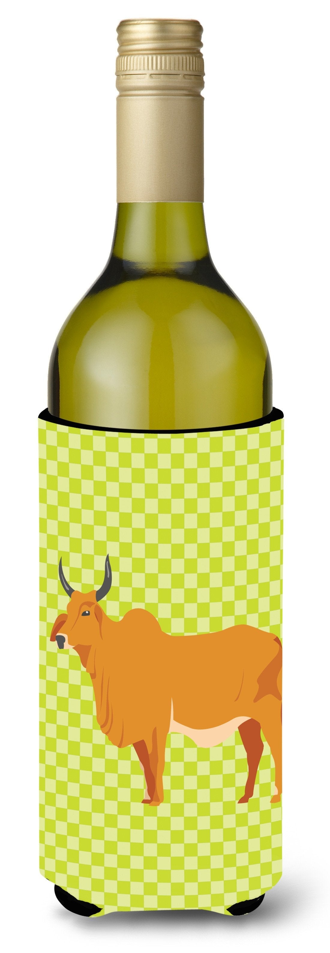 Zebu Indicine Cow Green Wine Bottle Hugger Gift Sleeve for Standard 750 ml Bottles, Insulated Reusable Also Fits Mini Shot & Pint Bottles