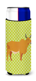 Zebu Indicine Cow Green Slim Can Hugger , Insulated Foam Hugger for 12 oz Slim Cans, Beer Bottles & Water Bottles, Printed in USA