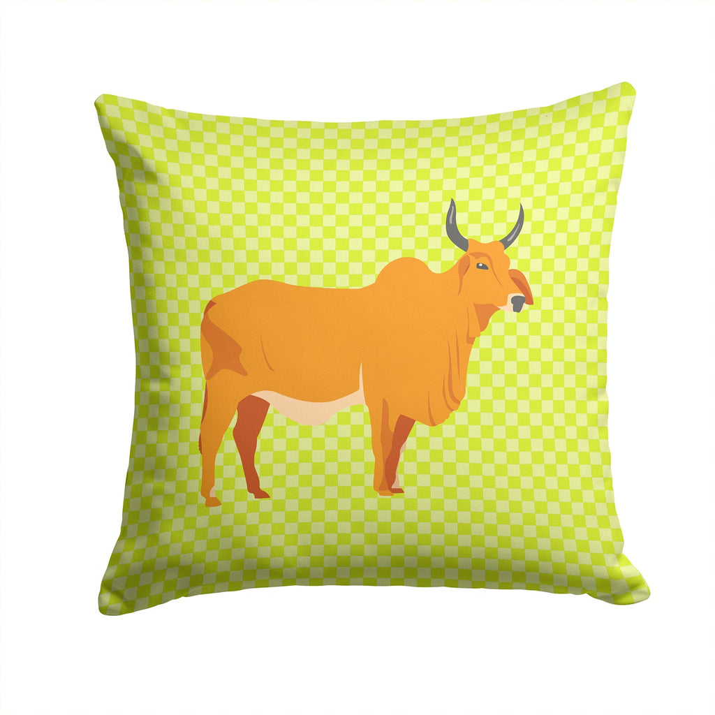 Zebu Indicine Cow Green Decorative Throw Pillow 14x14 Indoor Outdoor Accent Cushion, Fabric Cover with Insert for Sofa, Bed, Porch & Living Room