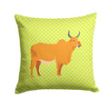 Zebu Indicine Cow Green Decorative Throw Pillow 14x14 Indoor Outdoor Accent Cushion, Fabric Cover with Insert for Sofa, Bed, Porch & Living Room