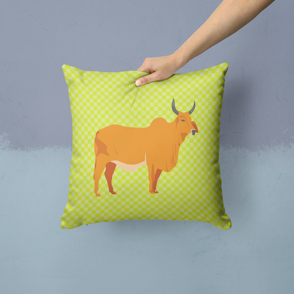 Zebu Indicine Cow Green Decorative Throw Pillow 14x14 Indoor Outdoor Accent Cushion, Fabric Cover with Insert for Sofa, Bed, Porch & Living Room