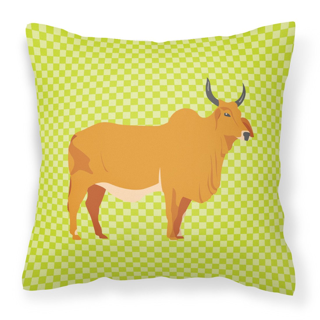 Zebu Indicine Cow Green Decorative Throw Pillow 18x18 Indoor Outdoor Accent Cushion, Fabric Cover with Insert for Sofa, Bed, Porch & Living Room