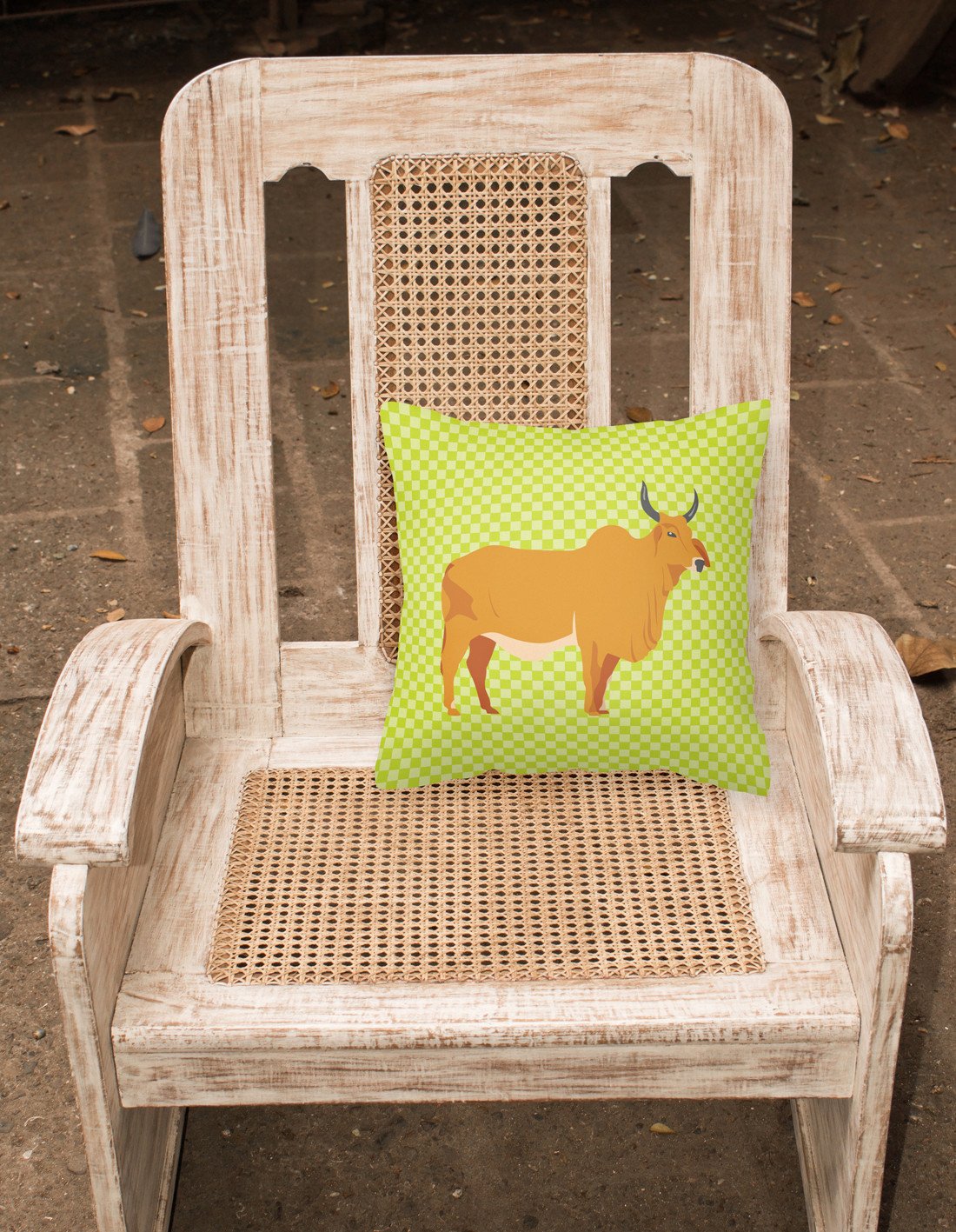 Zebu Indicine Cow Green Decorative Throw Pillow 18x18 Indoor Outdoor Accent Cushion, Fabric Cover with Insert for Sofa, Bed, Porch & Living Room