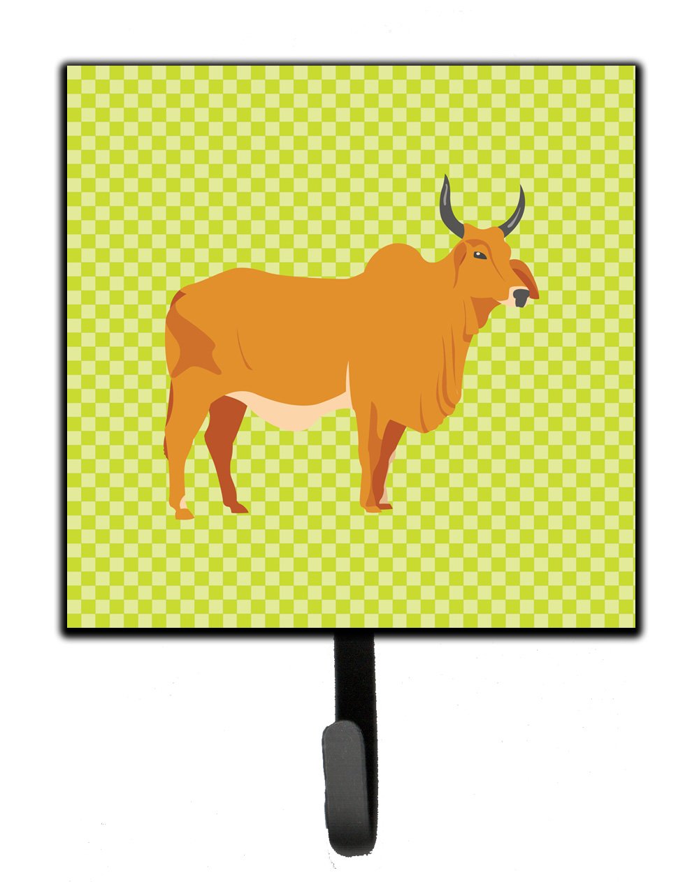 Zebu Indicine Cow Green Leash or Key Holder Wall Hooks, Key Hooks Holder, Coat Rack Wall Mount, Coat Hooks, Hooks for Hanging Keys, Towels, Aprons, Leashes