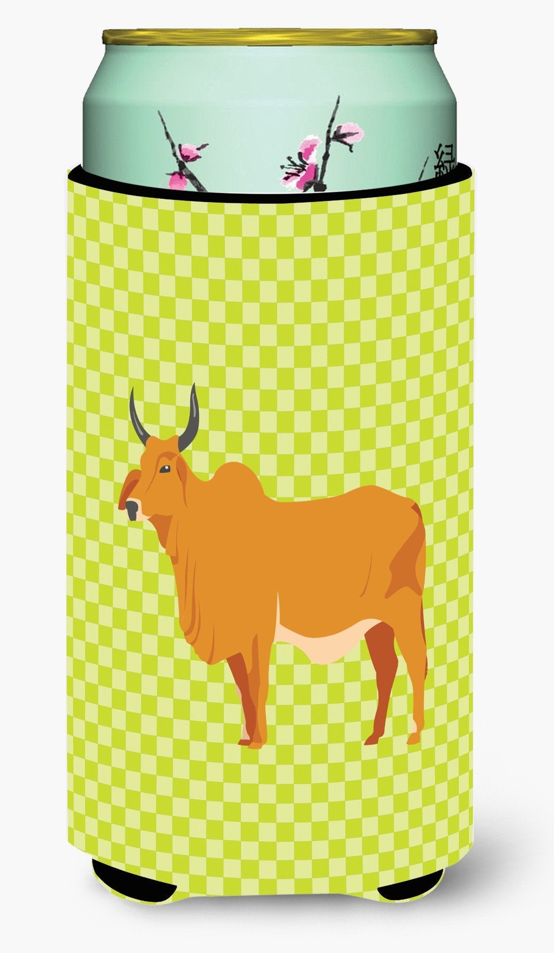 Zebu Indicine Cow Green Tall Boy Hugger Can Cooler Sleeve Machine Washable Drink Collapsible Insulator Beverage Insulated Holder