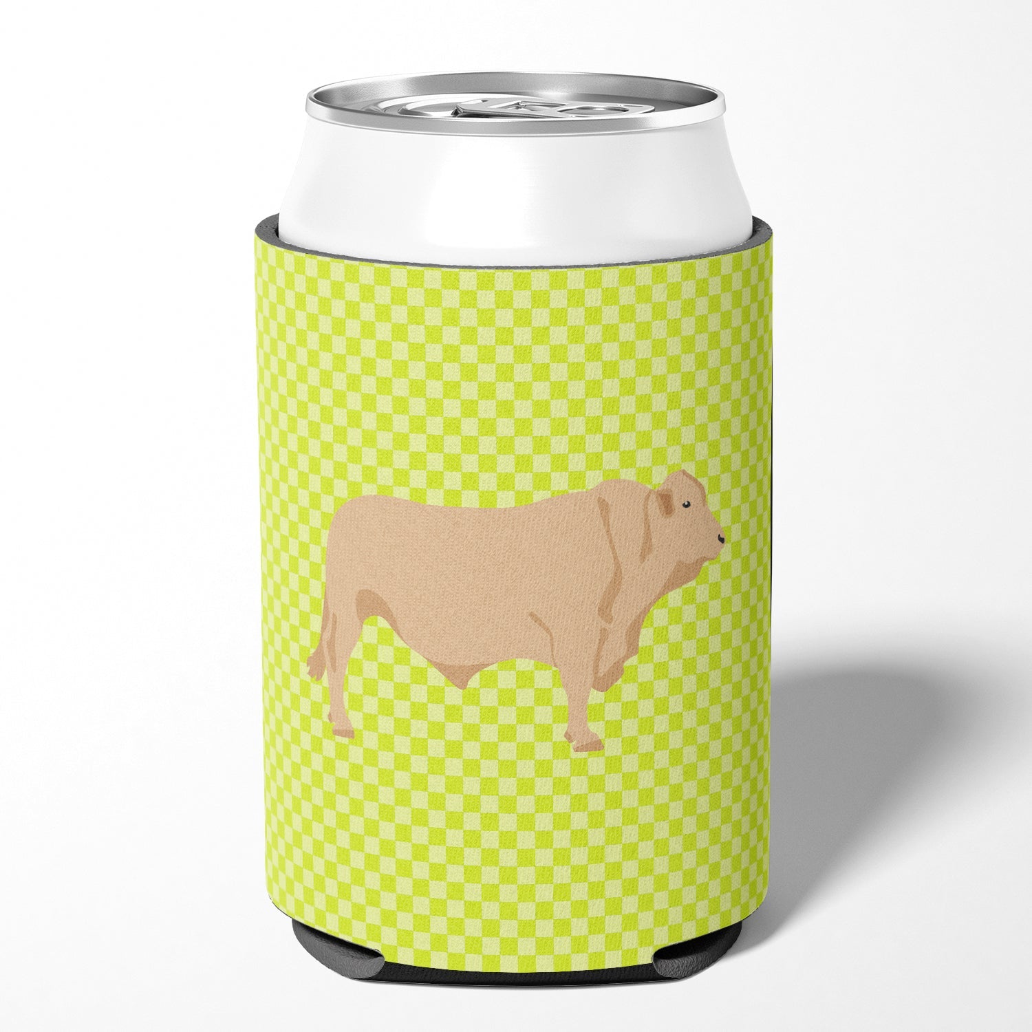 Charolais Cow Green Can or Bottle Hugger Cooler Sleeve for Standard 12 oz Cans, Insulated Foam Beer & Soda Can Hugger Reusable