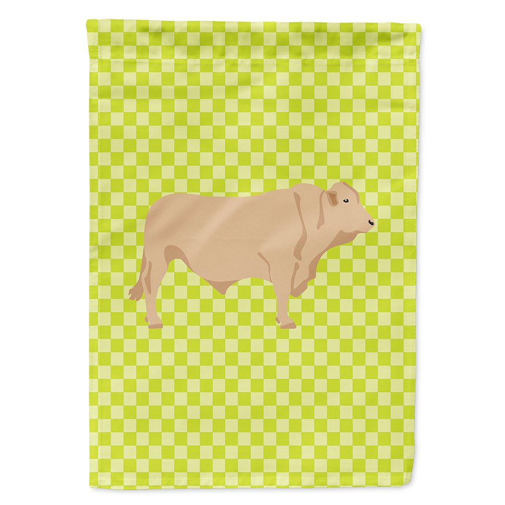 Charolais Cow Green House Flag 28x40 Porch Sleeve Pole Decorative Outside Yard Banner Artwork Wall Hanging, Polyester