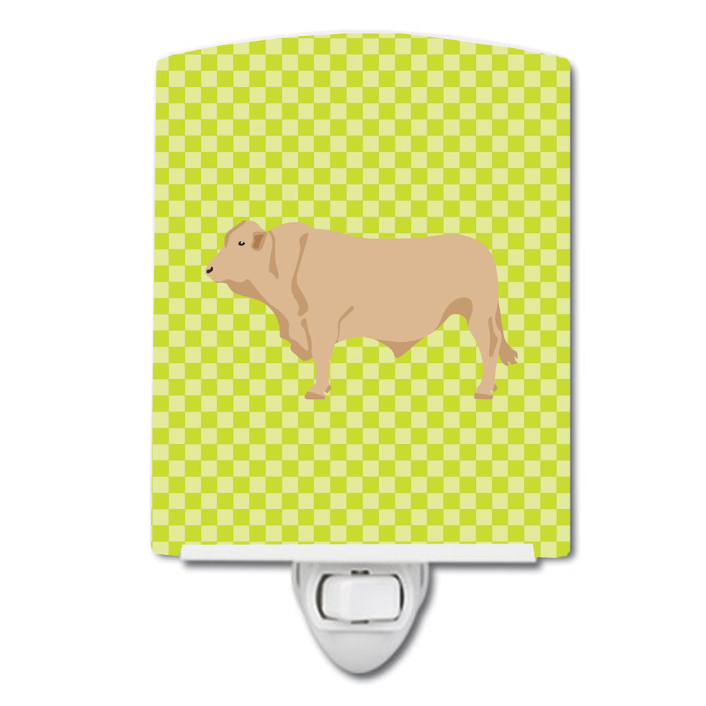 Charolais Cow Green Ceramic Night Light Compact, UL-Certified, Ideal for Bedroom, Bathroom, Nursery, Hallway, Kitchen, 6x4x3, Multicolor