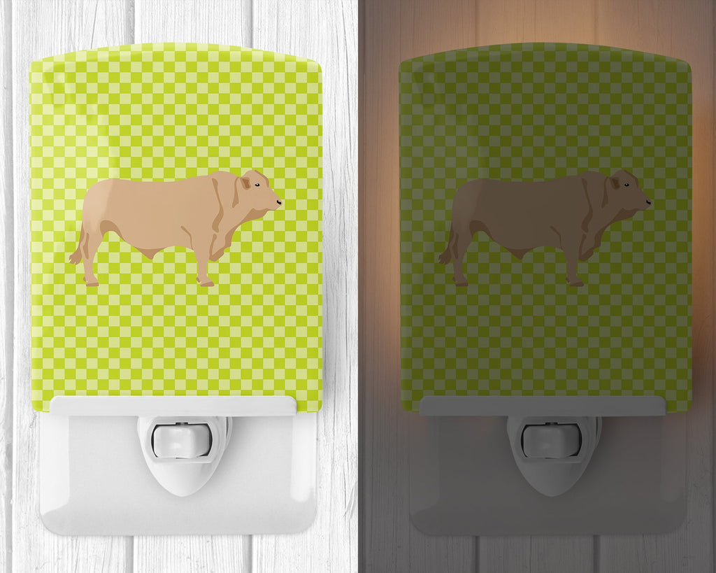 Charolais Cow Green Ceramic Night Light Compact, UL-Certified, Ideal for Bedroom, Bathroom, Nursery, Hallway, Kitchen, 6x4x3, Multicolor