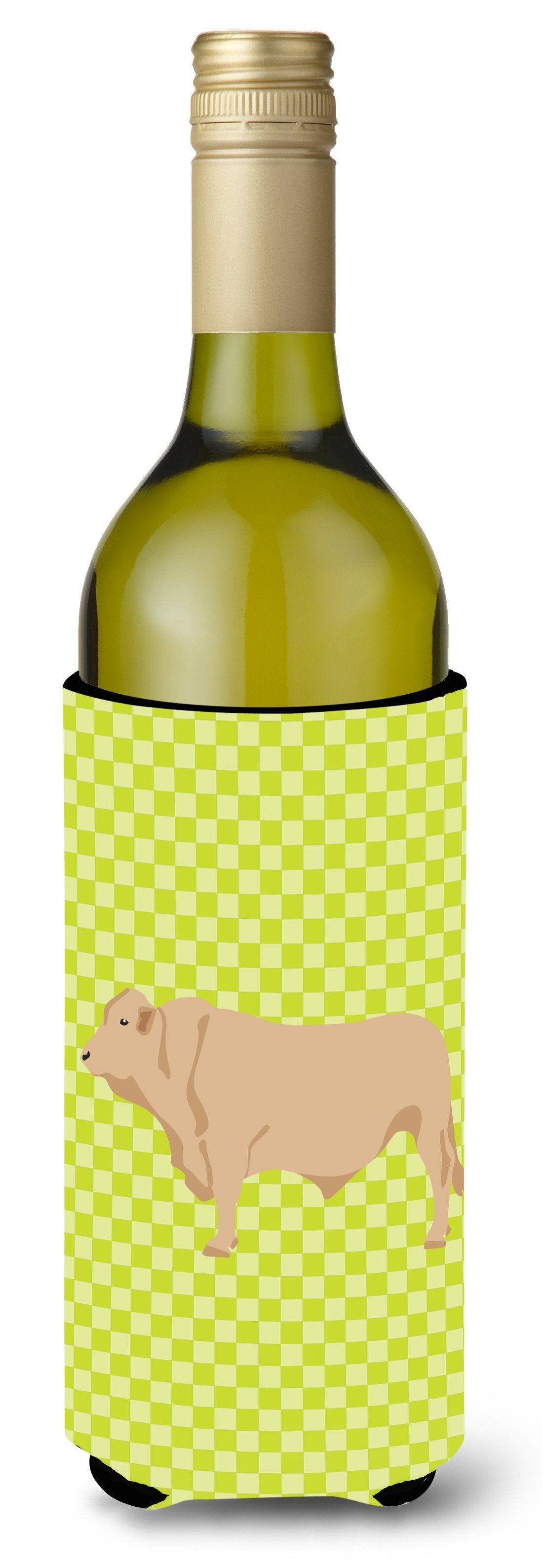 Charolais Cow Green Wine Bottle Hugger Gift Sleeve for Standard 750 ml Bottles, Insulated Reusable Also Fits Mini Shot & Pint Bottles