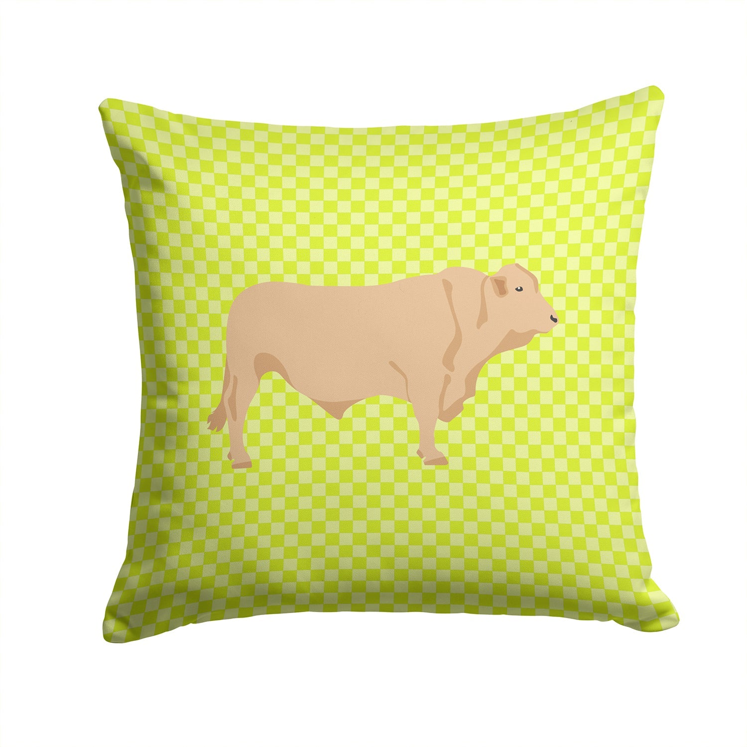 Charolais Cow Green Decorative Throw Pillow 14x14 Indoor Outdoor Accent Cushion, Fabric Cover with Insert for Sofa, Bed, Porch & Living Room