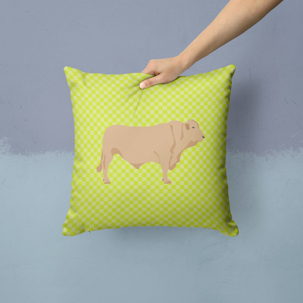 Charolais Cow Green Decorative Throw Pillow 14x14 Indoor Outdoor Accent Cushion, Fabric Cover with Insert for Sofa, Bed, Porch & Living Room