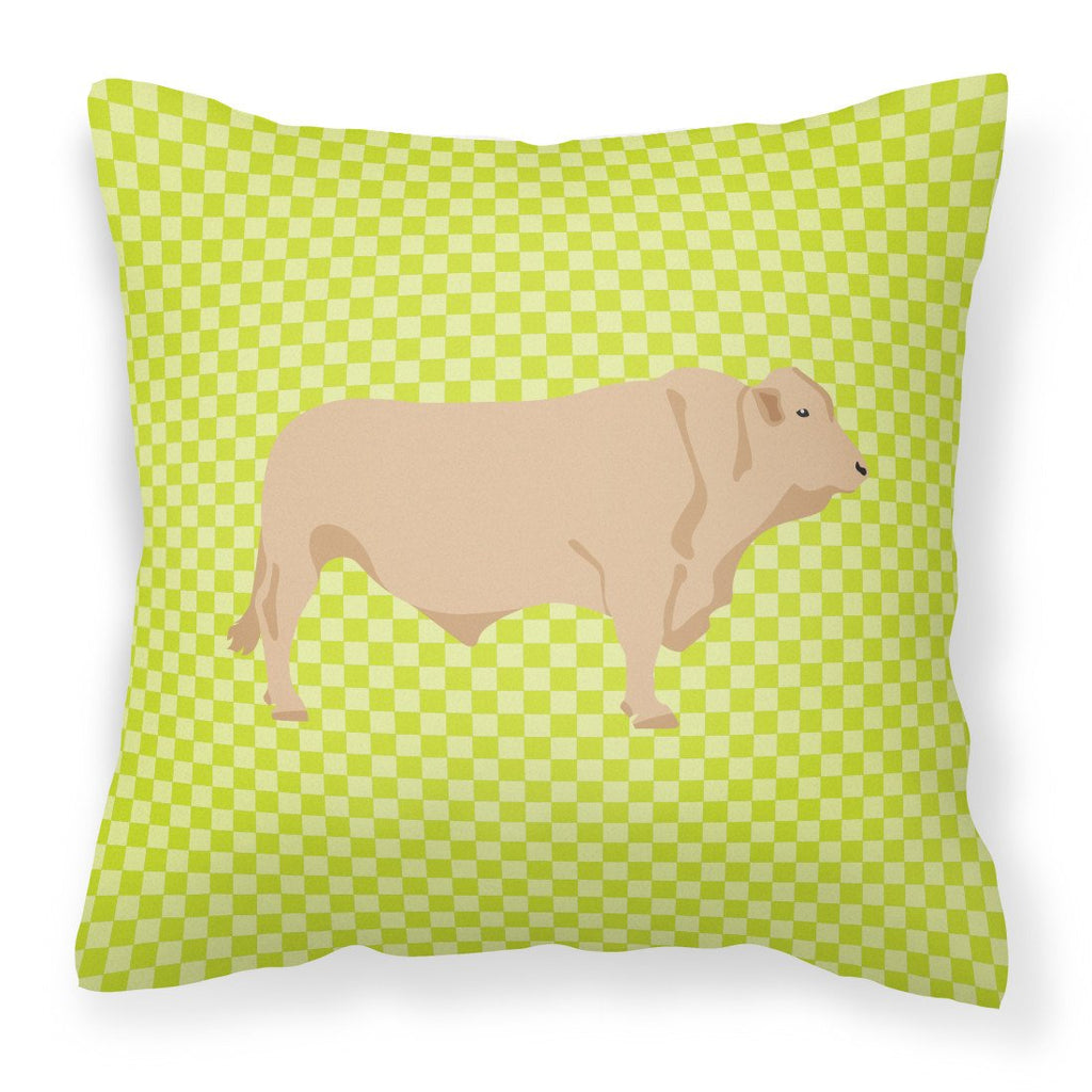 Charolais Cow Green Decorative Throw Pillow 18x18 Indoor Outdoor Accent Cushion, Fabric Cover with Insert for Sofa, Bed, Porch & Living Room