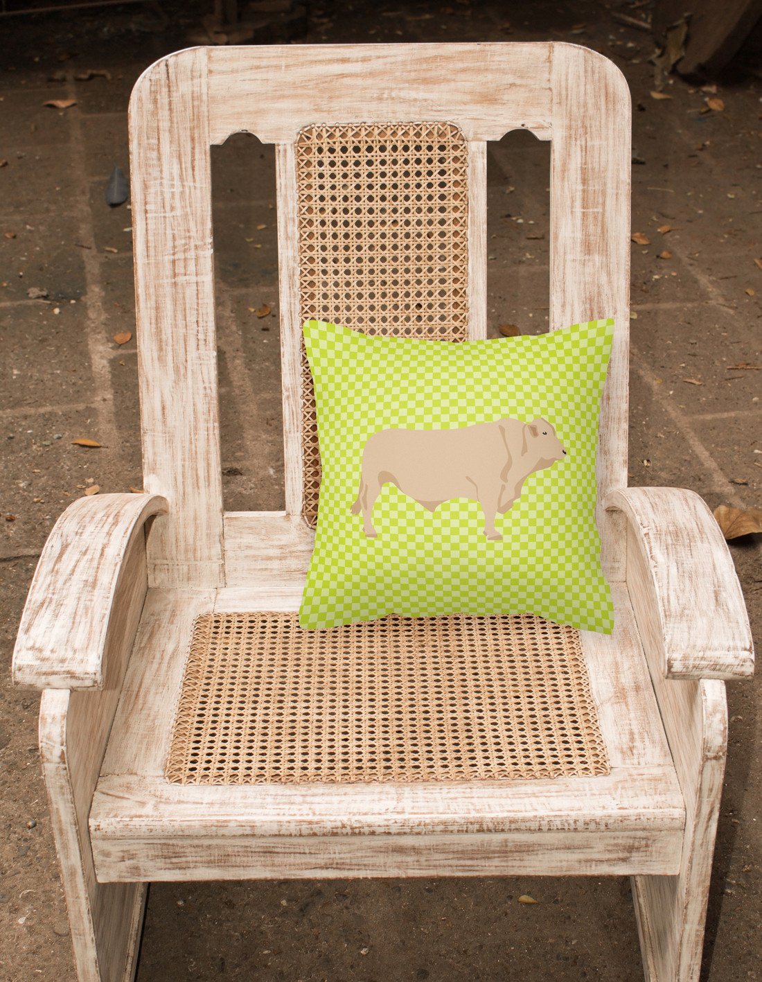 Charolais Cow Green Decorative Throw Pillow 18x18 Indoor Outdoor Accent Cushion, Fabric Cover with Insert for Sofa, Bed, Porch & Living Room