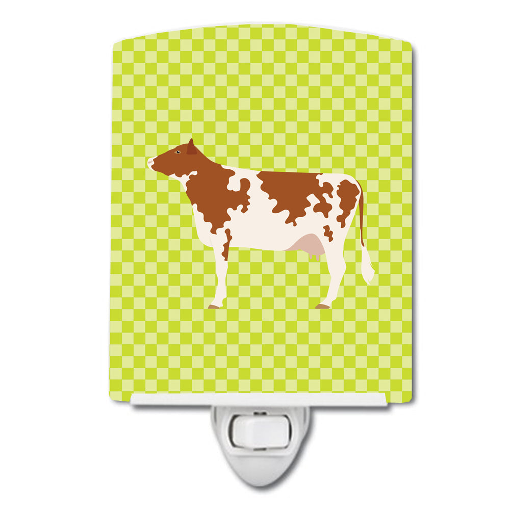 Ayrshire Cow Green Ceramic Night Light Compact, UL-Certified, Ideal for Bedroom, Bathroom, Nursery, Hallway, Kitchen, 6x4x3, Multicolor