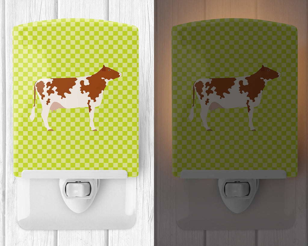 Ayrshire Cow Green Ceramic Night Light Compact, UL-Certified, Ideal for Bedroom, Bathroom, Nursery, Hallway, Kitchen, 6x4x3, Multicolor