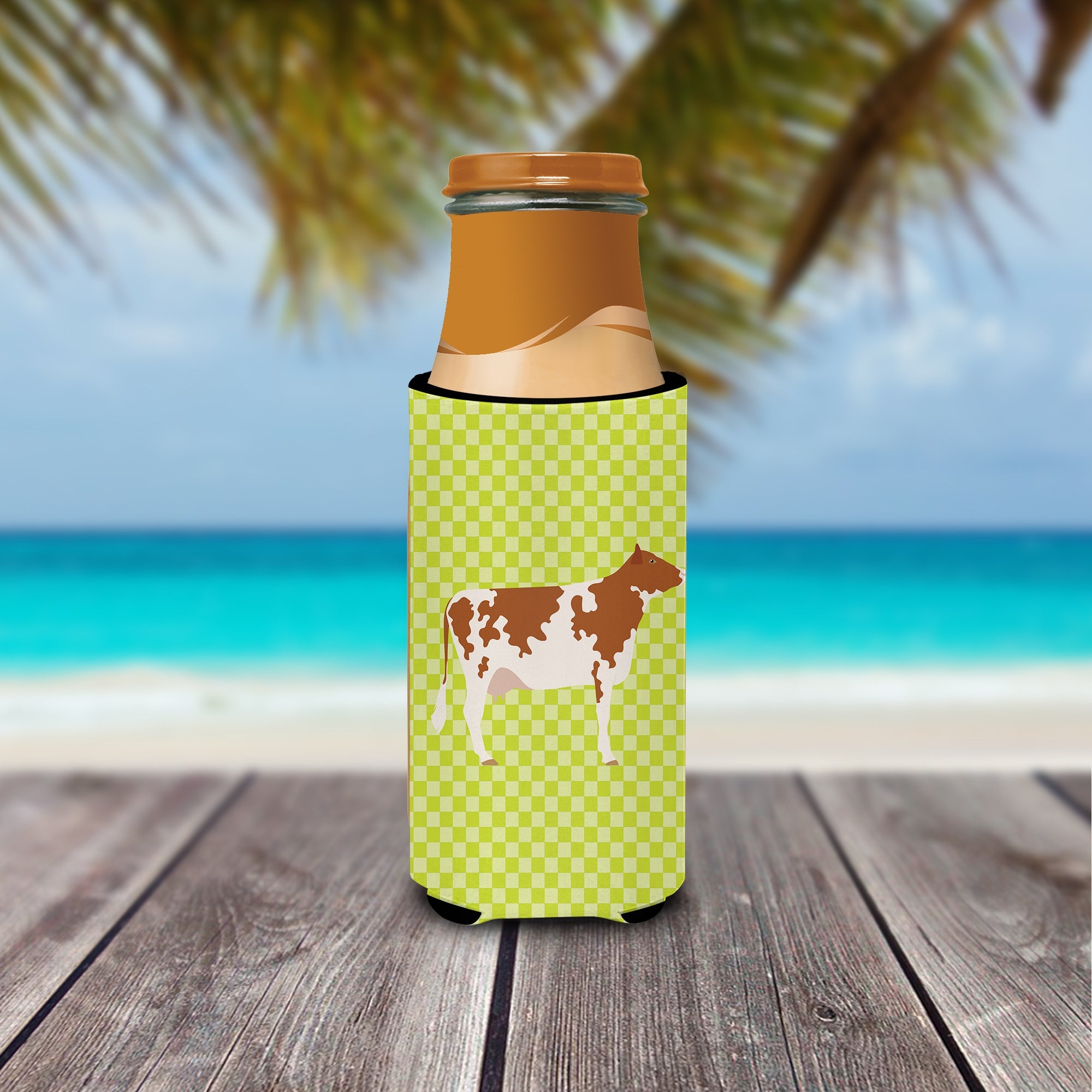 Ayrshire Cow Green Slim Can Hugger , Insulated Foam Hugger for 12 oz Slim Cans, Beer Bottles & Water Bottles, Printed in USA