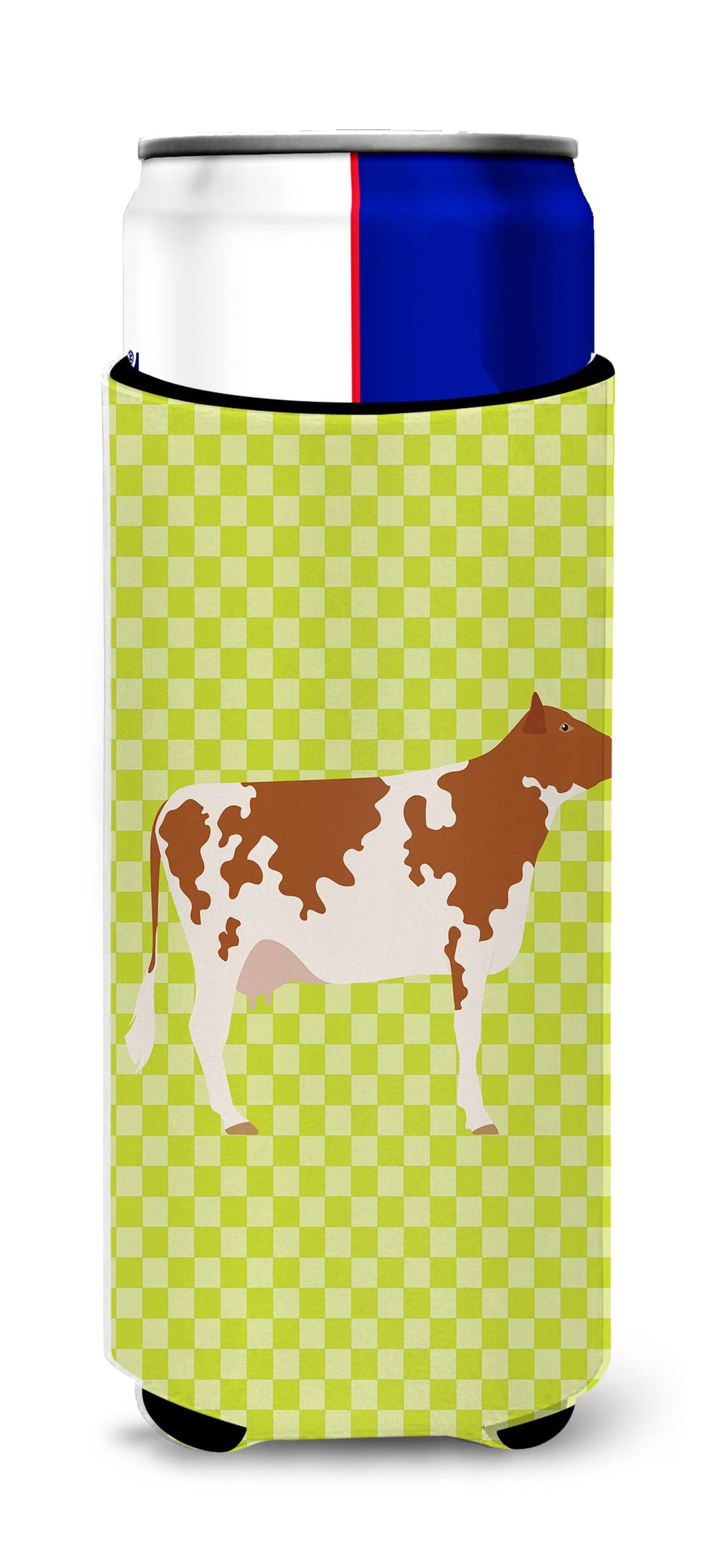 Ayrshire Cow Green Slim Can Hugger , Insulated Foam Hugger for 12 oz Slim Cans, Beer Bottles & Water Bottles, Printed in USA